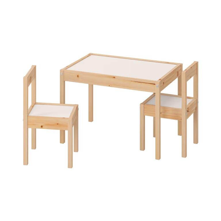 Montessori IKEA LÄTT Kindertafel en 2 Stoelen Wit en Grenen