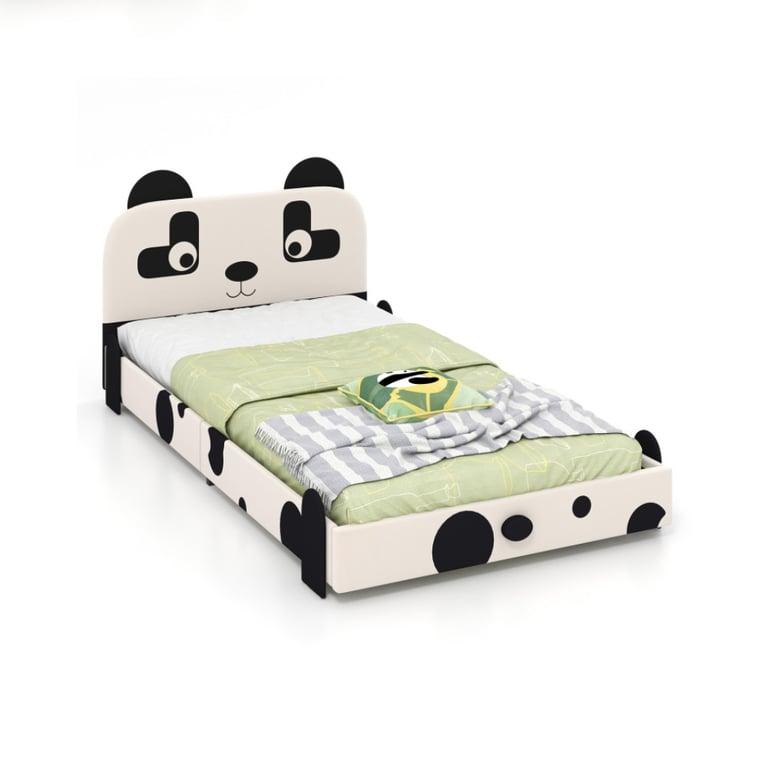 Montessori Costway Eenpersoons Kinderbed met Schattig Panda-Hoofdbord