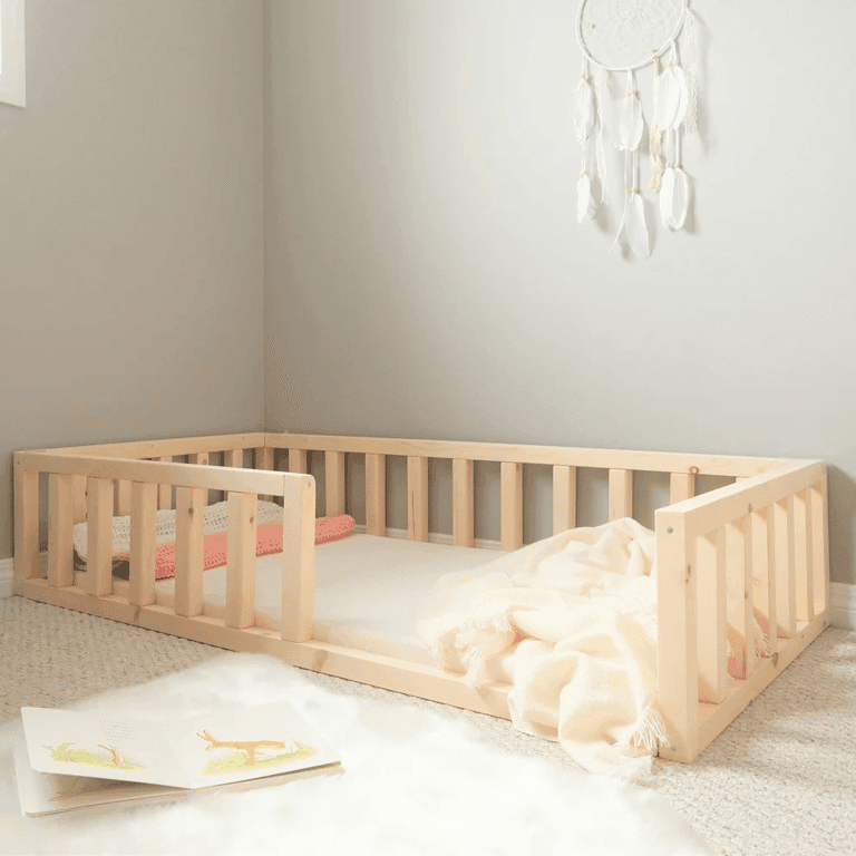 Montessori Bash & Timber Twin-size Vloerbed Frame Met Relingen en Latten