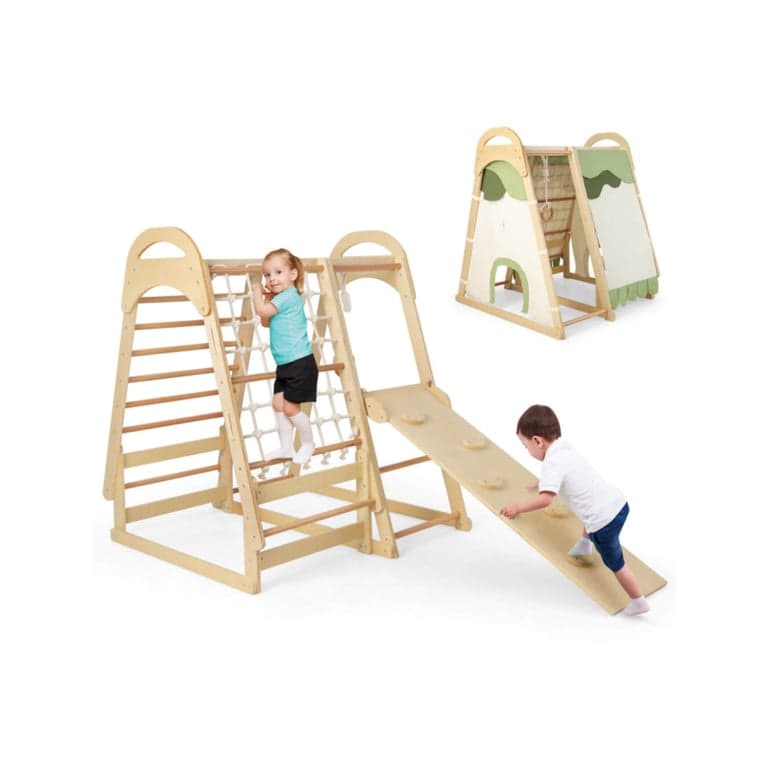 Costway 6-in-1 Houten Kinderspeelset met Afneembare Tent
