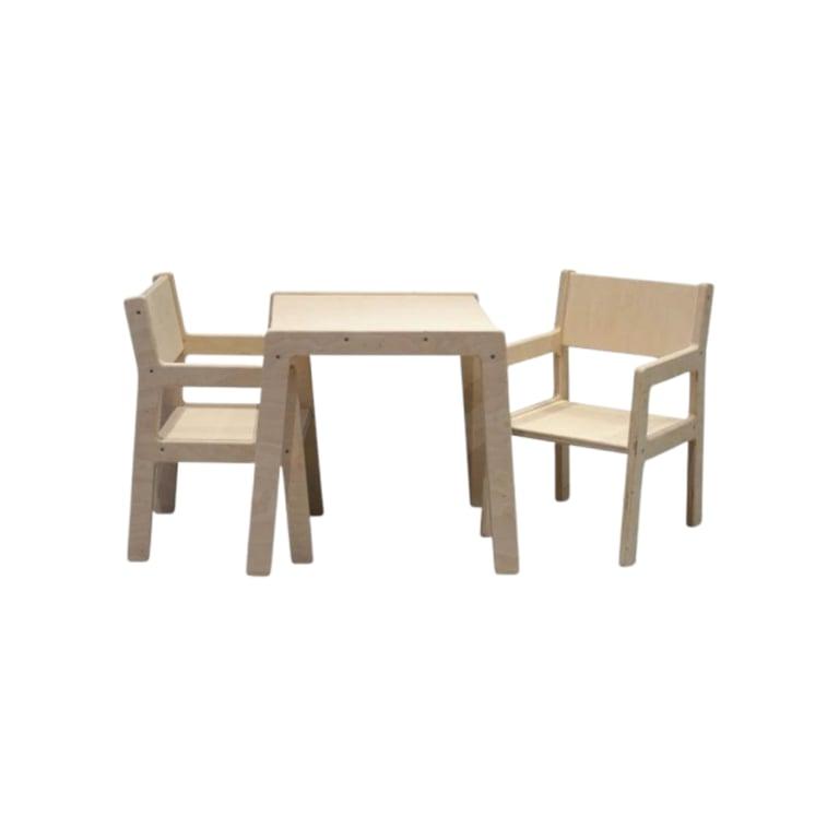 Montessori toddie.nl Skinnie Houten Tafel en 2 Stoelen Blank