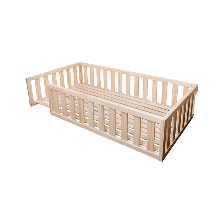 Montessori MandreleKids Queensize Zonder Deur Vloerbedden Naturel Met Vierkante Buitenhoeken