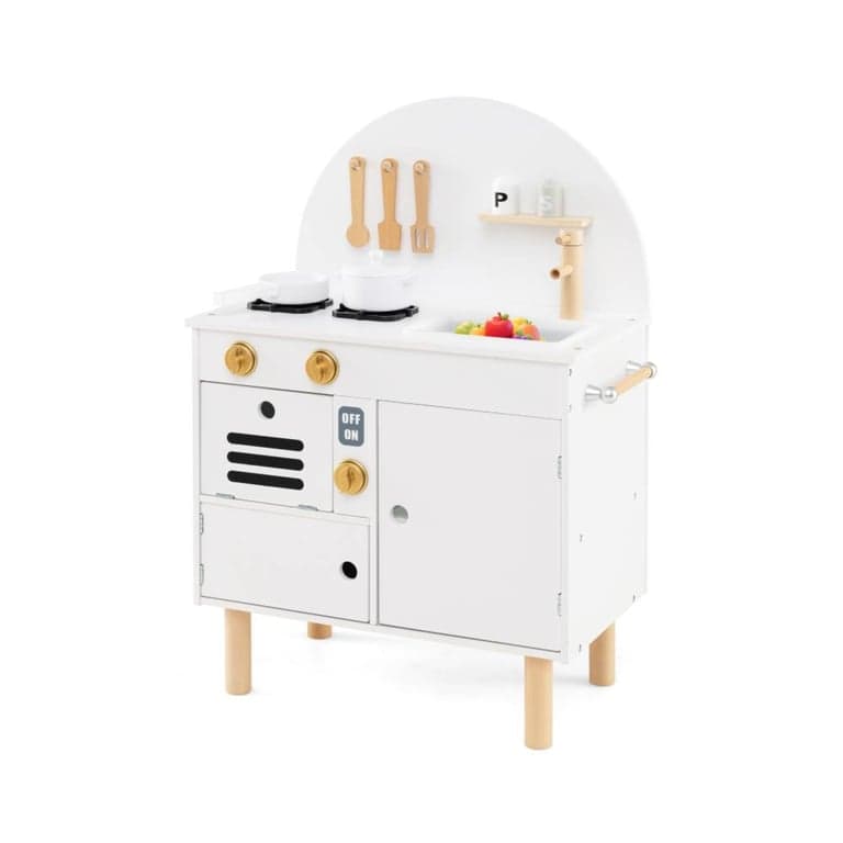 Costway Keukenspeelset met Fornuis, Kraan, Gootsteen, Magnetron en Oven Wit