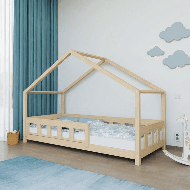 Benlemi Huisbedplotty met Voorpaneel en Veiligheidsreling Vooraan Ongelakt 80x160 CM