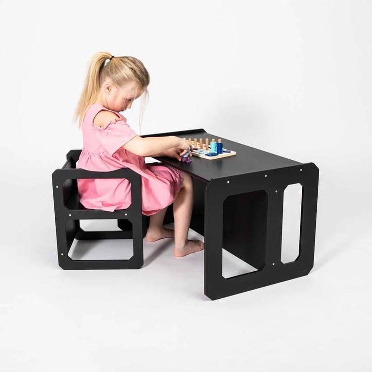 Montessori Sweet Home From Wood Montessori Speen Tafel en Stoel Set Zwart