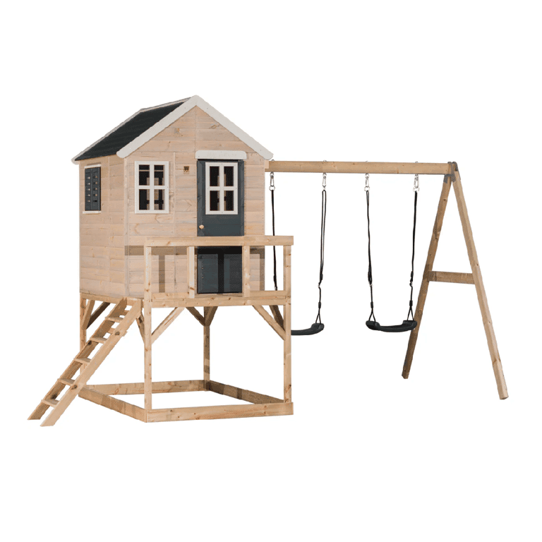 Montessori Wendi Toys My Lodge Schommelset Met Platform en Dubbele Schommel Grijs