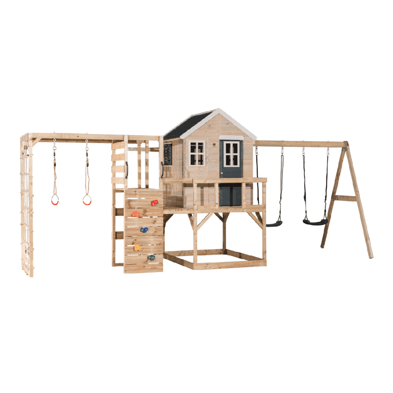 Montessori Wendi Toys My Lodge Schommelset Met Platform, Dubbele Schommel en Gymbevestiging Grijs