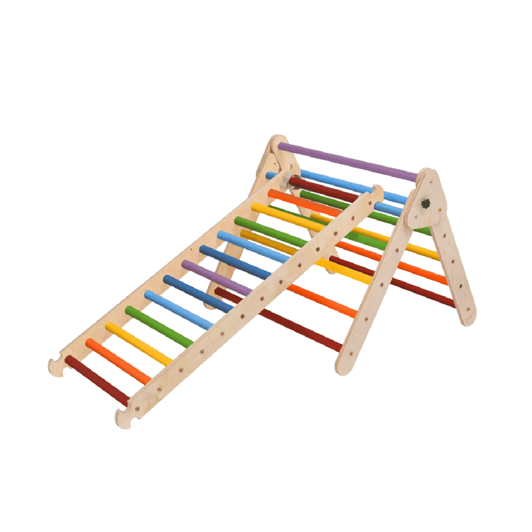 Montessori Katehaa Pikler Driehoek Natuurlijk Met Ladderoprit Regenboog