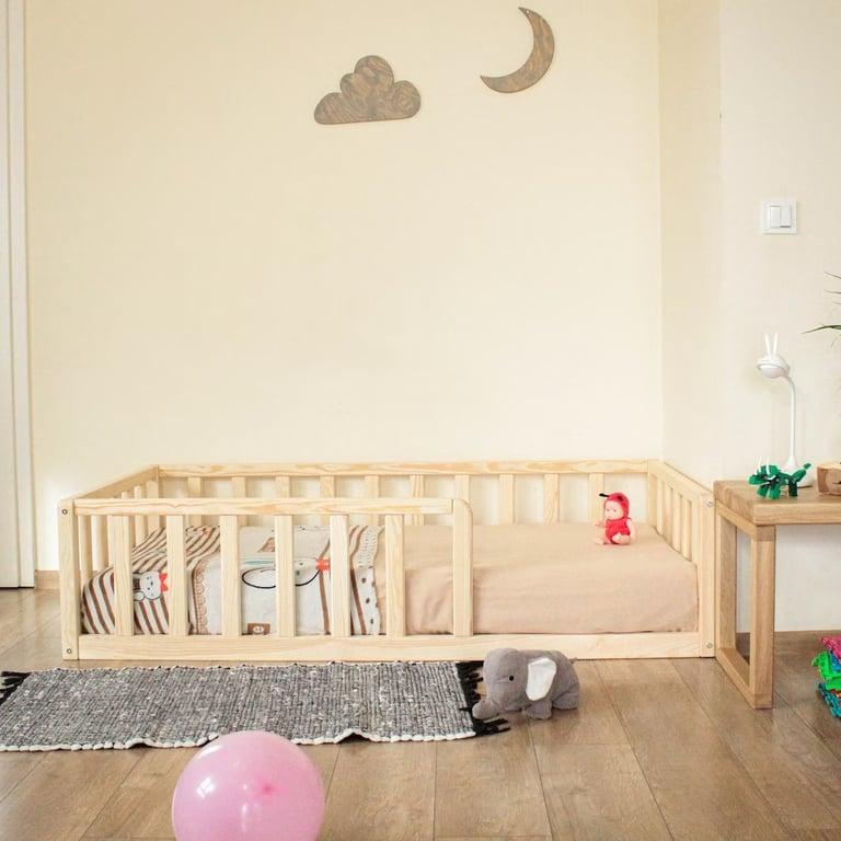 Montessori Holly Molly Wood Vloeren Peuterbed Met Reling Rond Hoek Wit Enkele Maat