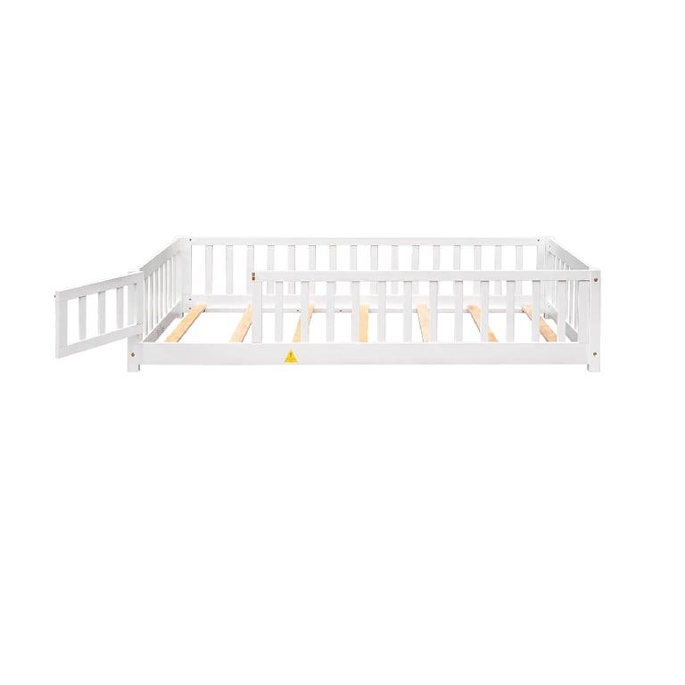 Montessori Meritline Twinsize Vloerbedframe met Hekwerk, Deur en Latten Wit