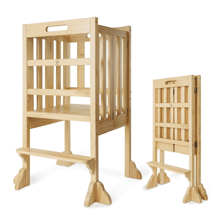 Montessori WOOD CITY Opvouwbare Keuken Opstapkruk Helper Natuurlijk