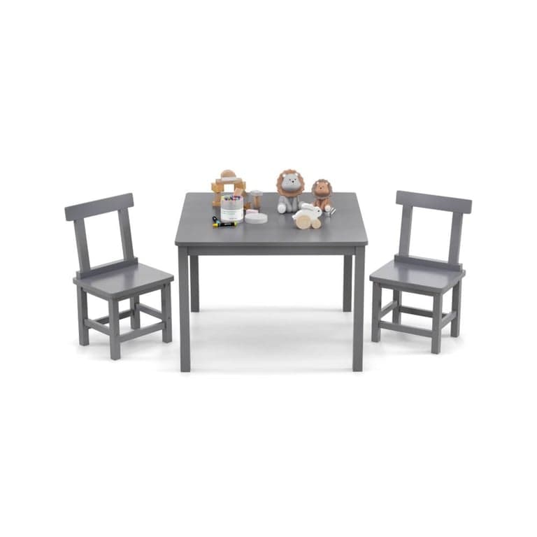 Costway Houten Kindertafel en 2 Stoelen Set met Anti-Slip Voetmatten grijs