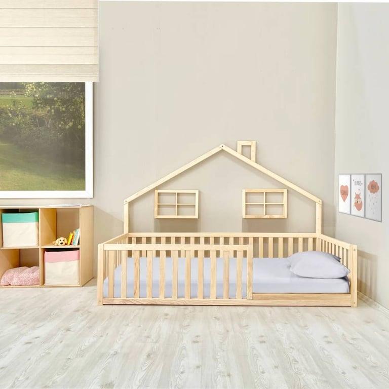 Montessori Simre Home Living Vloerbed-Huis Frame Met Relingen Queensize