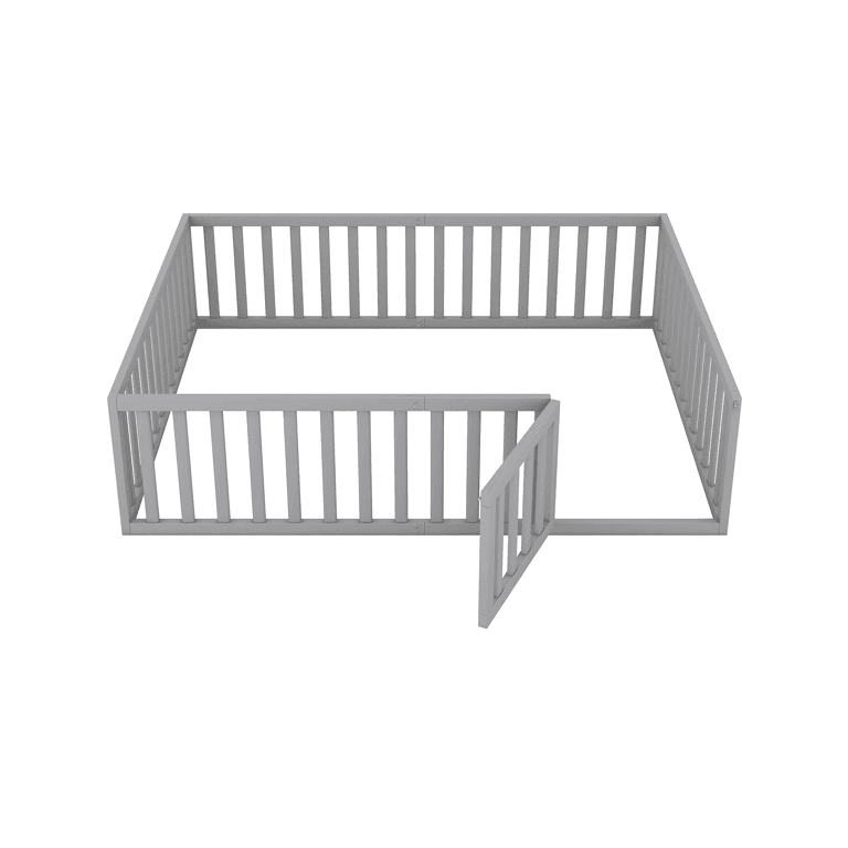 Meritline Queensize Vloerbedframe Met Hek & Deur Grijs