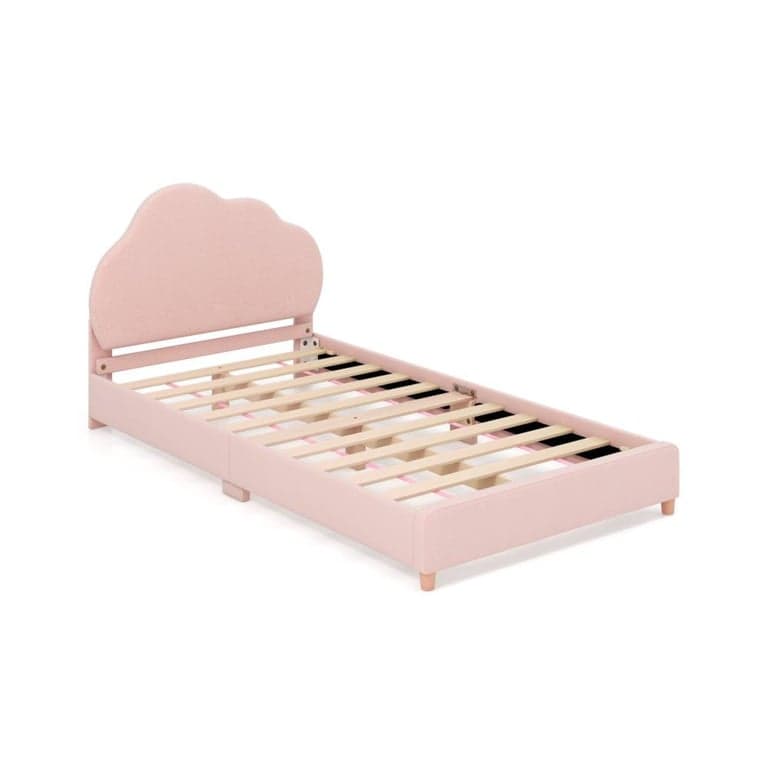 Costway Twin Bedframe met in Hoogte Verstelbaar Hoofdeinde en Stevige Houten Latten Gradient Pink