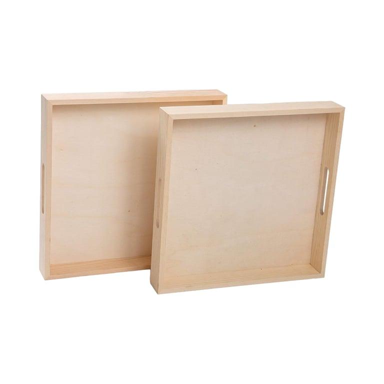 Montessori Wooden Living Small Wooden Trays With Handles 12 x 12 x 1.5 Inches Pack of 2