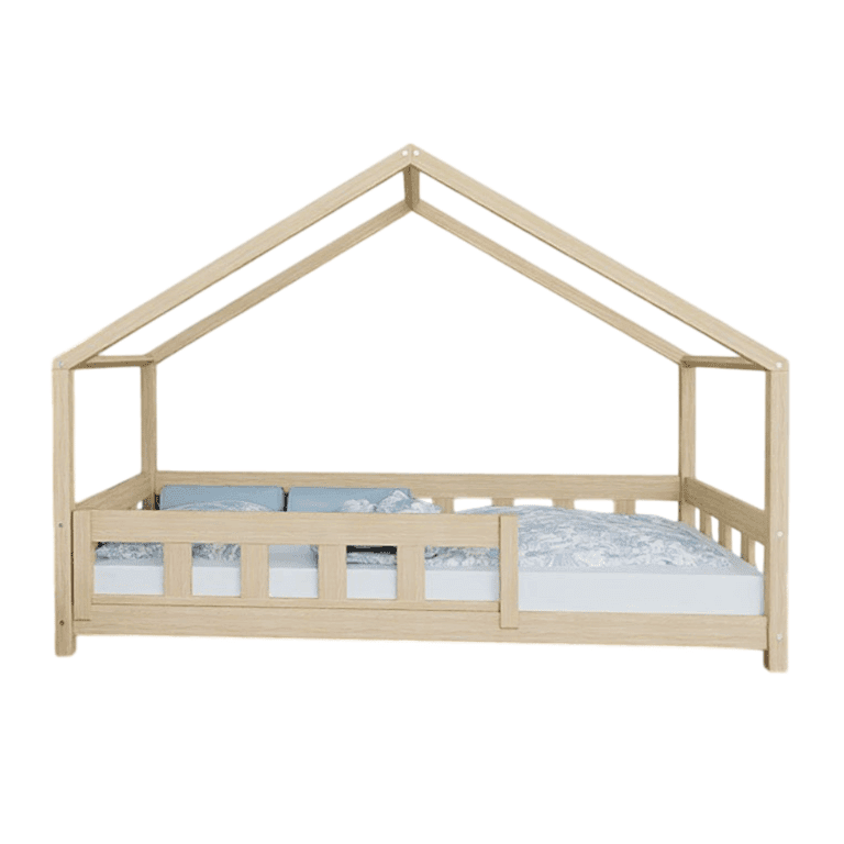 Benlemi Huisbedplotty met Voorpaneel en Veiligheidsreling Vooraan Ongelakt 140x200 CM