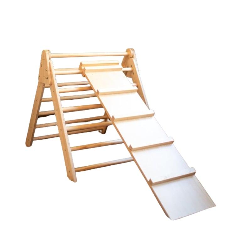 Montessori Avenlur 3-in-1 Opvouwbare Driehoek Klimladder Met Glijbaan Groot Natuurlijk