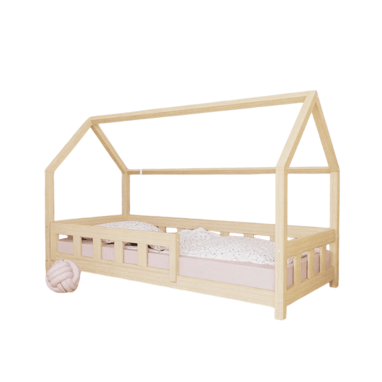 Benlemi Huisbed Plotty met Zijpaneel en Veiligheidsreling Vooraan Ongelakt 140x200 CM
