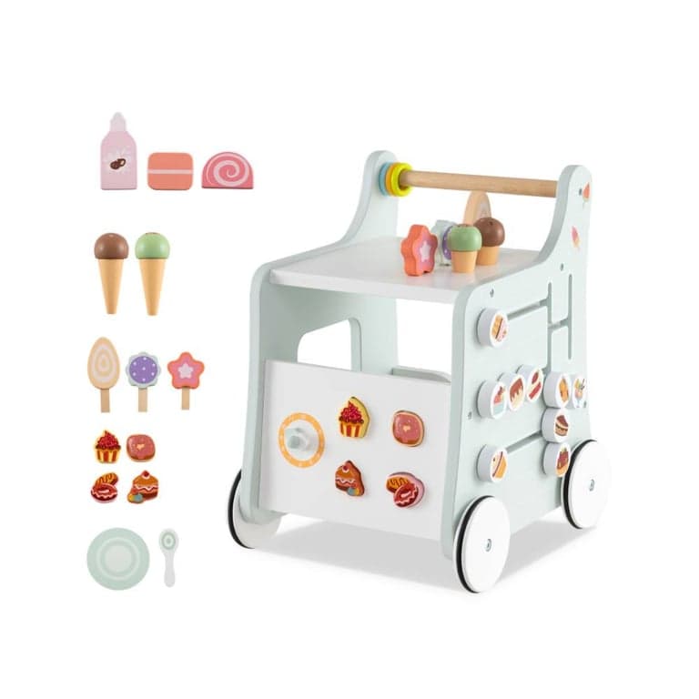 Costway 2-in-1-Babywalker met Opbergruimte en Ijsjes Lichtgroen