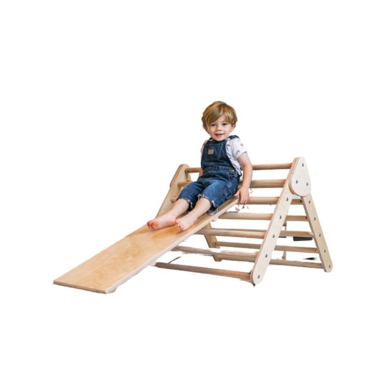 Montessori Lily & River Kleine Klimmer Berk Natuurlijk Hout Met Omkeerbare Ladder en Glijbaan