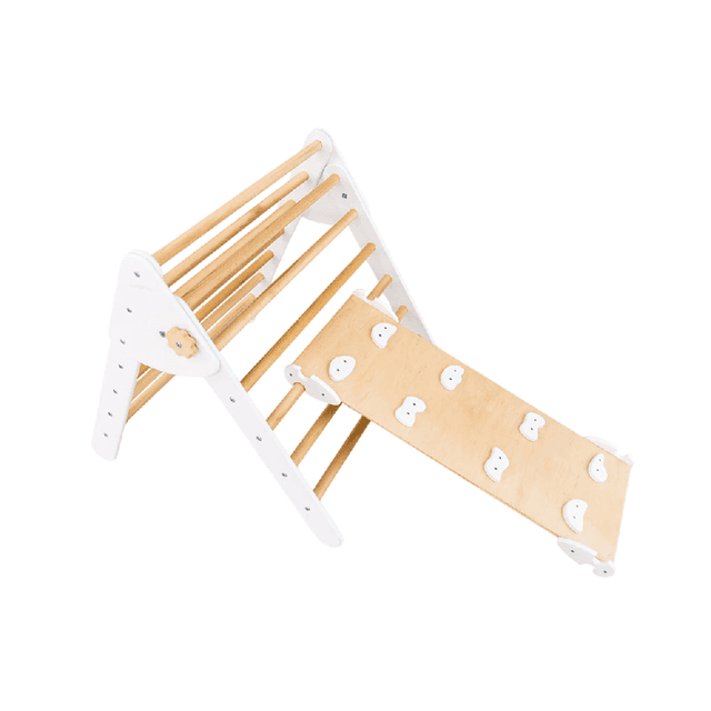 Wood and Hearts Klimdriehoek met Glijbaan en Klimwand Naturel met Wit