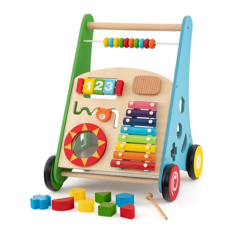 BABY JOY Houten Duwstoeltje Kleurrijk