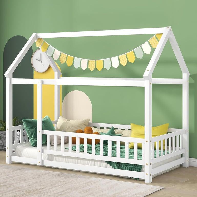 Montessori Tatub Tweepersoons Huis Vloerbed Met Rails Wit