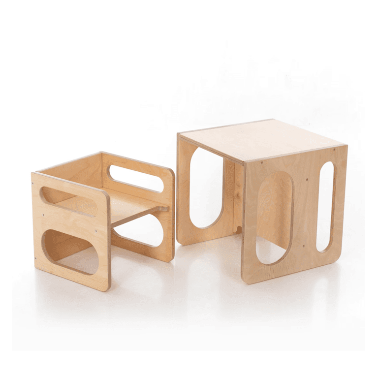 Montessori Houtnerf Lab Kubusstoelen en Tafelset