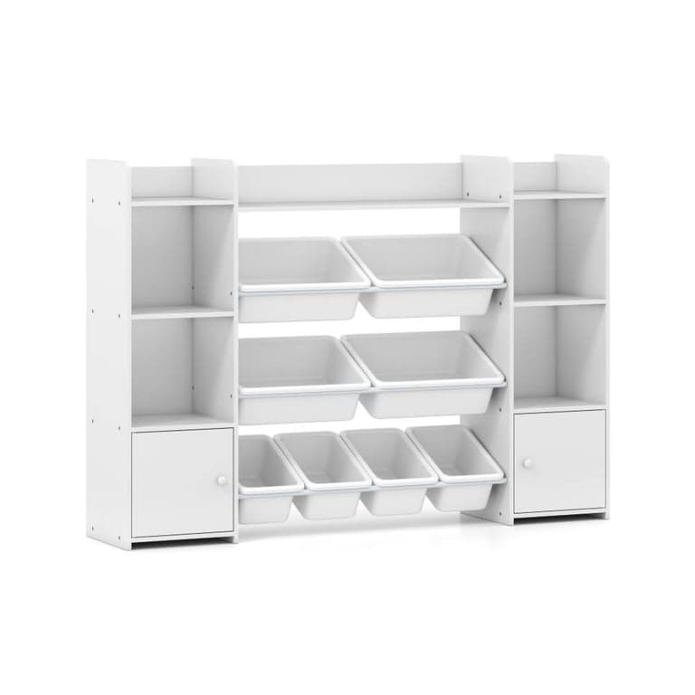 Costway Grote Speelgoedopbergkast met 8 Verwijderbare Bakken en Boekenplank 142,24 CM Wit