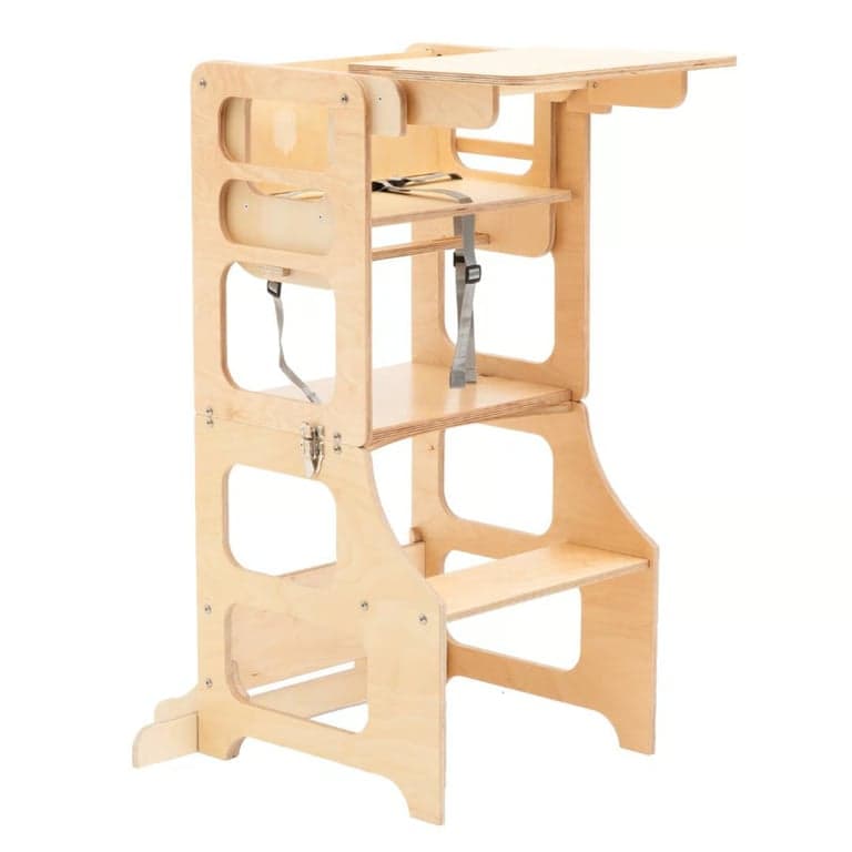 Duck Woodworks 2-in-1 Ombouwbare Peutertoren en Kinderstoel Natuurlijk Hout