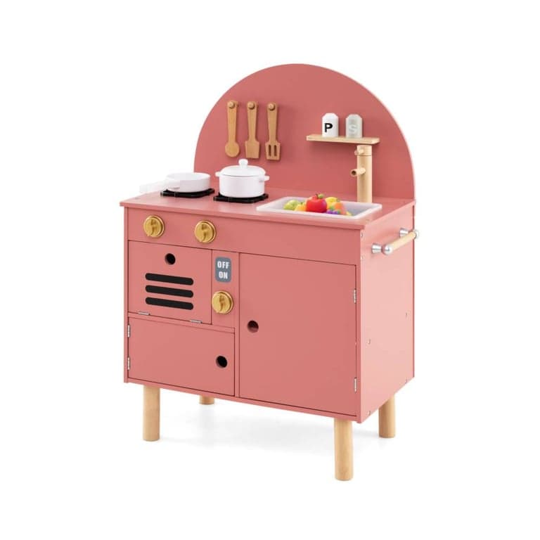 Costway Keukenspeelset met Fornuis, Kraan, Gootsteen, Magnetron en Oven Roze