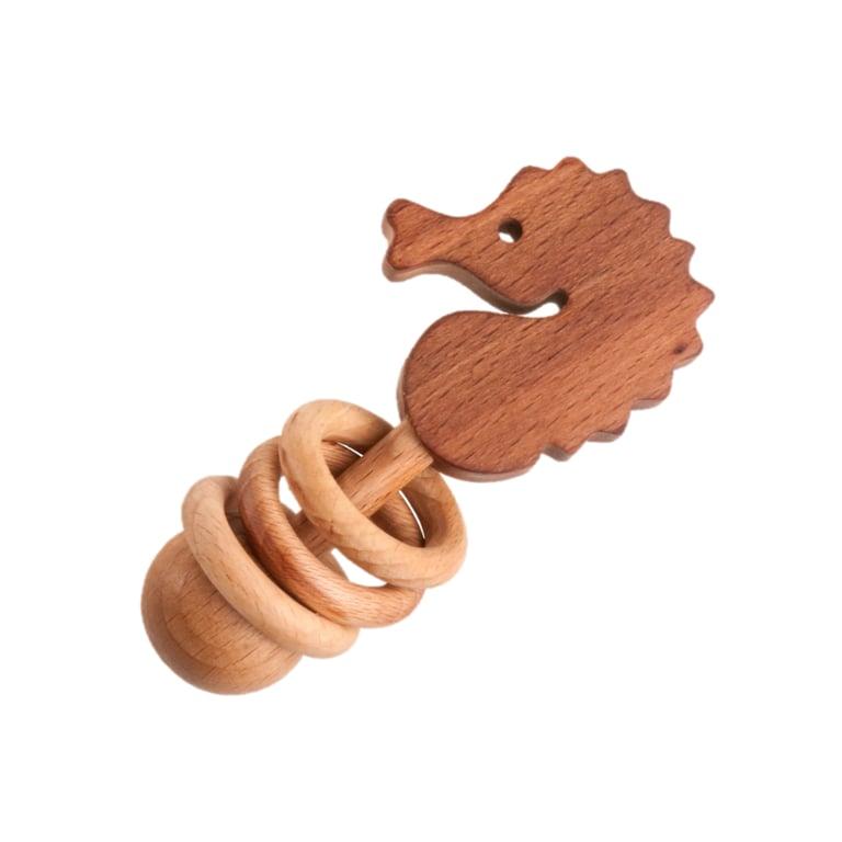 Montessori PoppyBabyCo Organic Wooden Rattle-Teether Seahorse