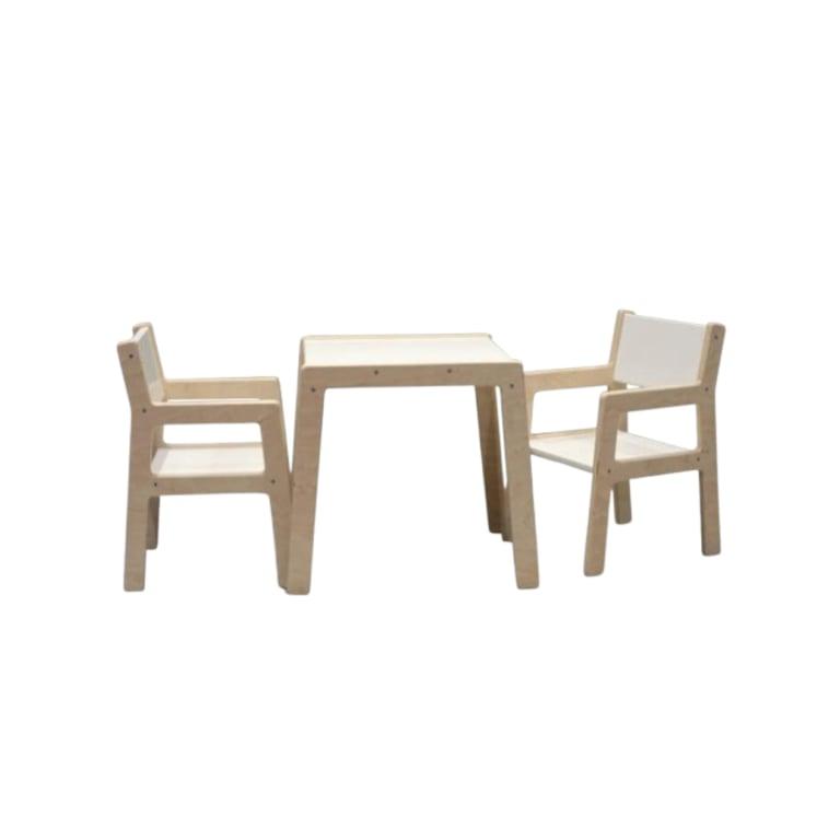 Montessori toddie.nl Skinnie Houten Tafel en 2 Stoelen Wit