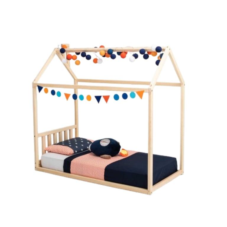 Montessori Sweet Home From Wood Huis Vloerbed met Hoofdeinde 200 x 90 cm Niet Geschilderd Grenenhout