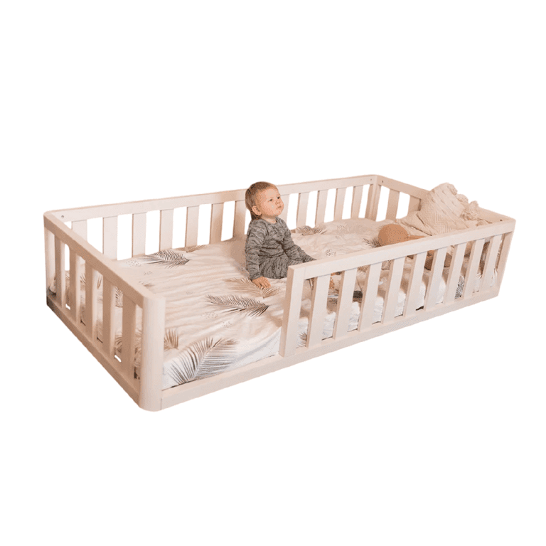 Montessori MandreleKids Full Size No Door Vloerbed Naturel Met Afgeronde Buitenhoeken