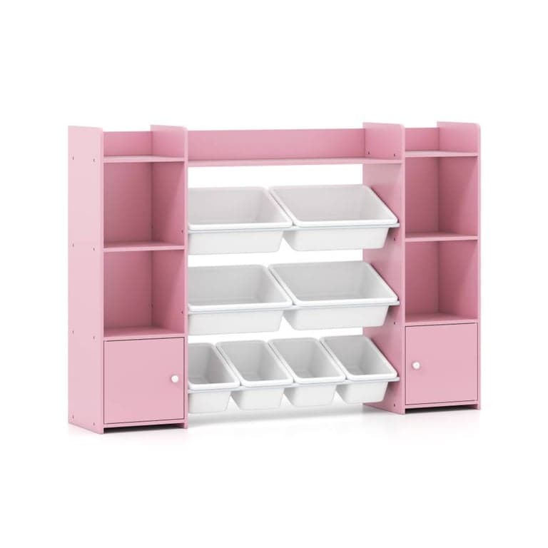 Costway Grote Speelgoedopbergkast met 8 Verwijderbare Bakken en Boekenplank 142,24 CM Roze