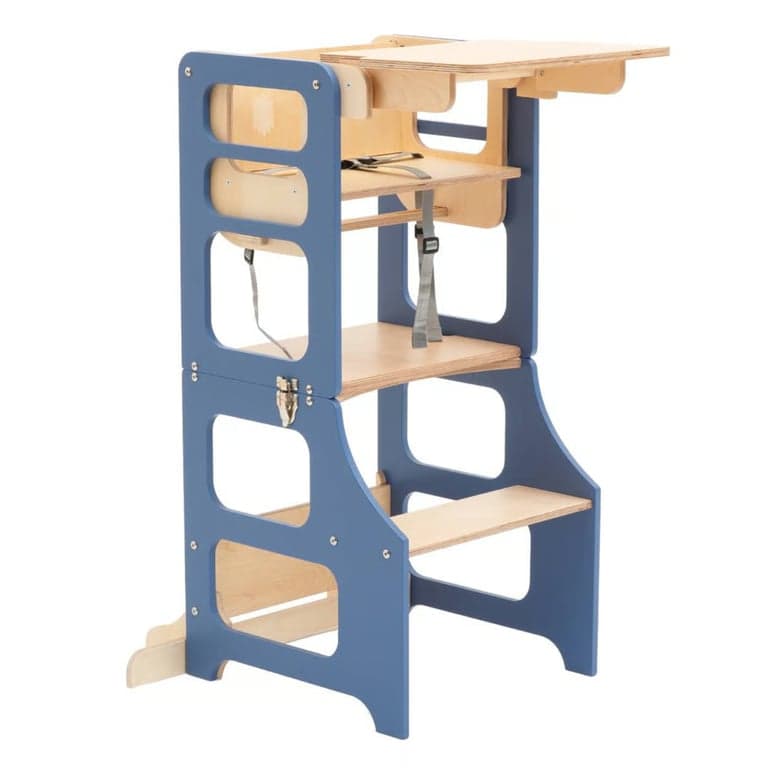 Duck Woodworks 2-in-1 Ombouwbare Peutertoren en Kinderstoel Blauw