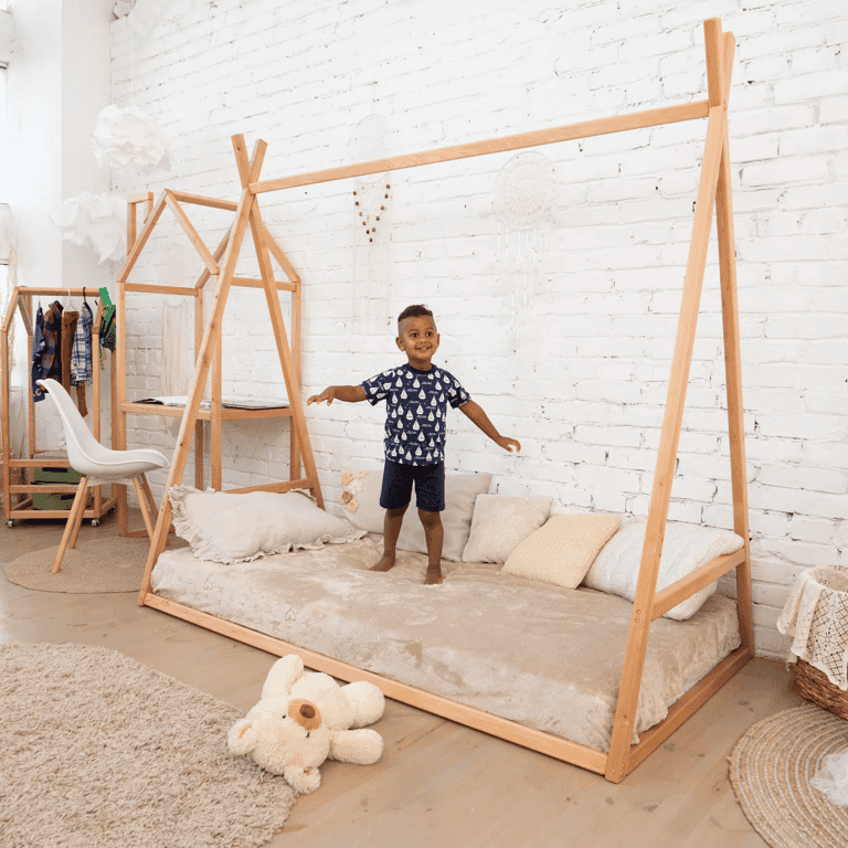 Montessori Busy Wood Kids Teepee Montessori Peuterbed op de Vloer Model 4 Tweelingmaat