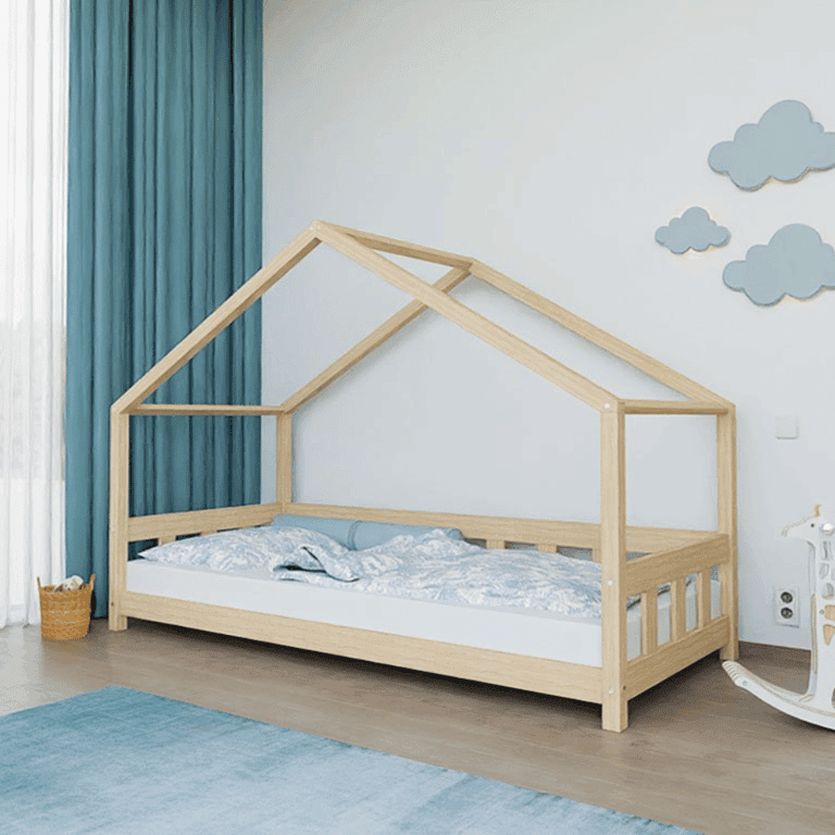 Benlemi Huisbed Plotty met Voorpaneel en Open Ingang Ongelakt 80x160 CM