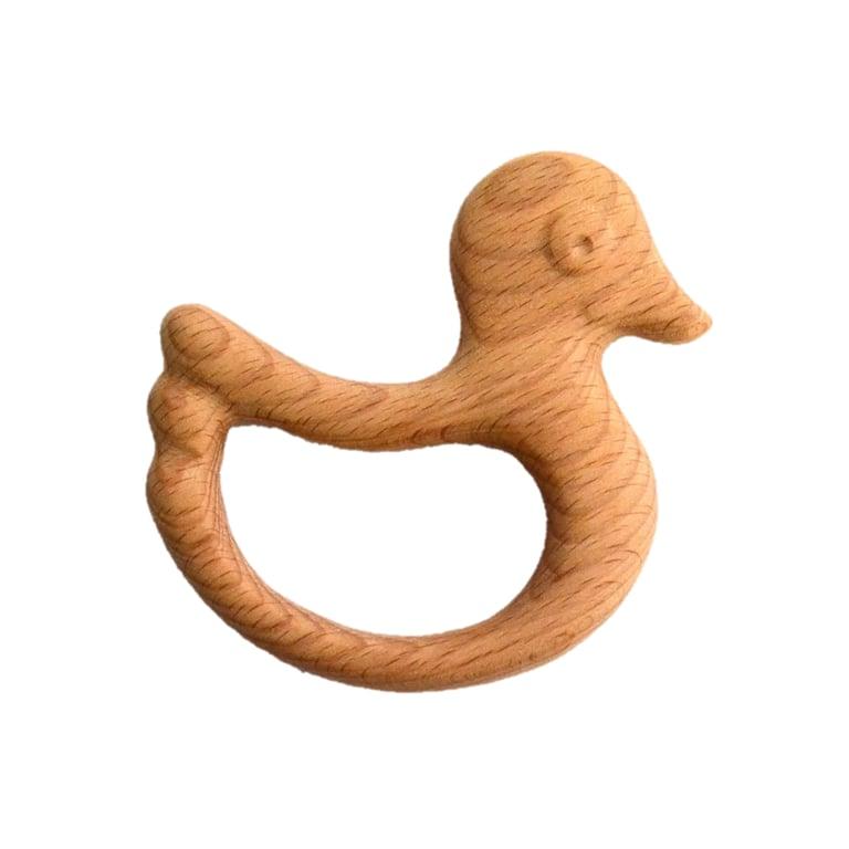 Montessori PoppyBabyCo Organic Wooden Rattle-Teether Duck