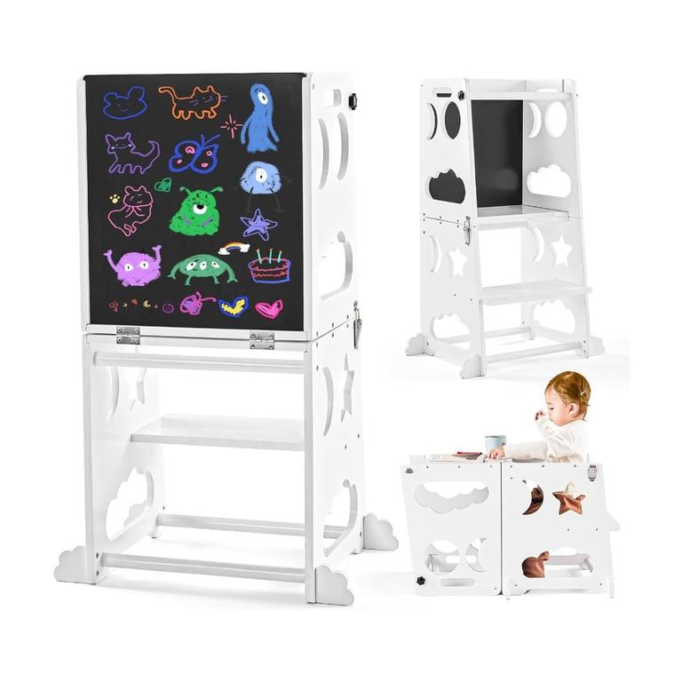 Montessori Yojoker 4-in-1 Peutertoren met Krijtbord en Veiligheidsreling Wit