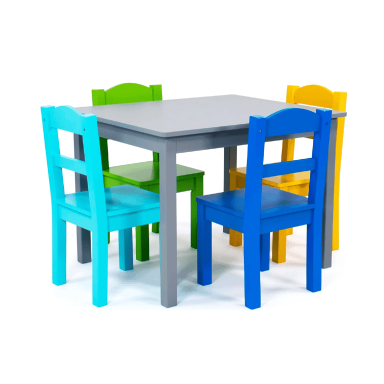 Montessori Humble Crew Tafel en Stoelen set Grijs/Blauw/Groen/Geel