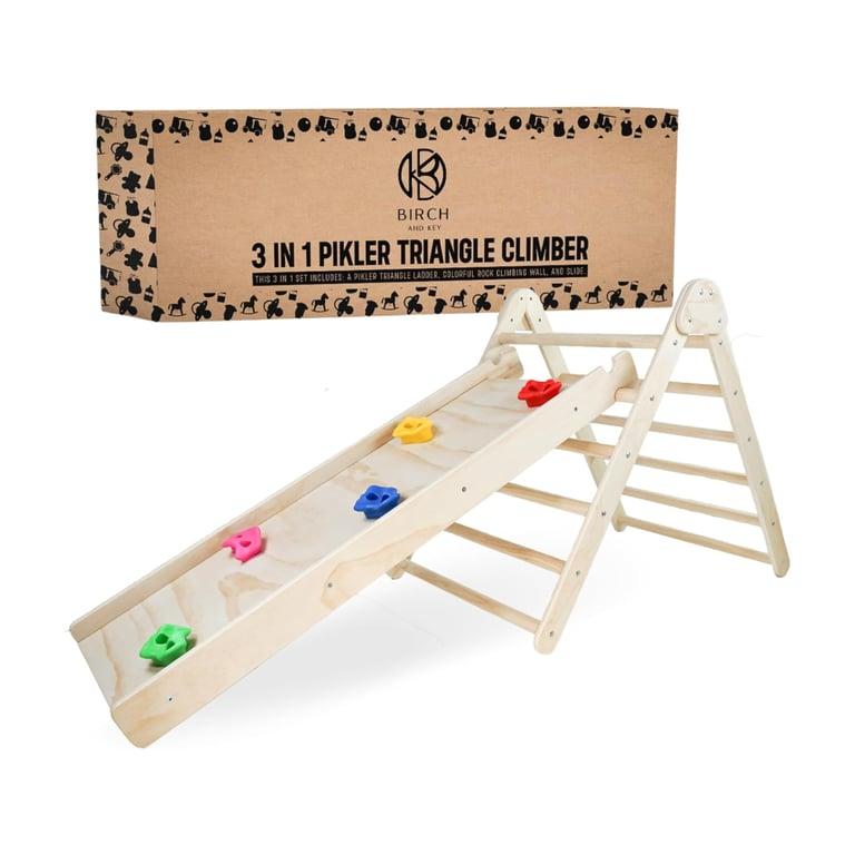 Montessori Birch and Key 3-in-1 Pikler Driehoek Met Omkeerbare Klimwand