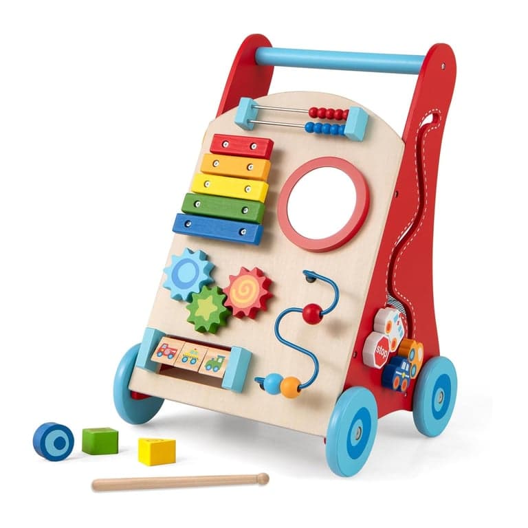 BABY JOY Houten Loopstoeltje Natuurlijk en Rood