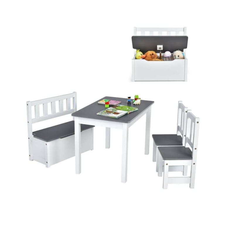 Costway Houten Activiteitentafel en Stoelen Set Grijs