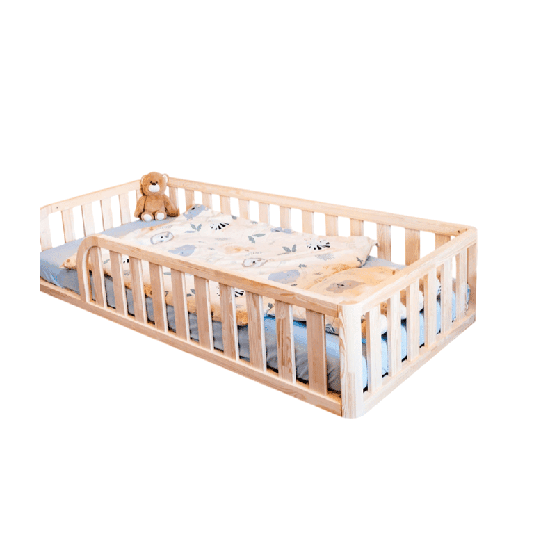 Montessori MandreleKids Tweepersoons Vloerbed Naturel met Afgeronde Buitenhoeken