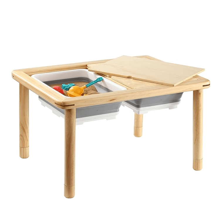 Montessori Funlio Houten Sensorische Tafel met Houten Poot met 3 Hoogteniveaus Natuurlijk