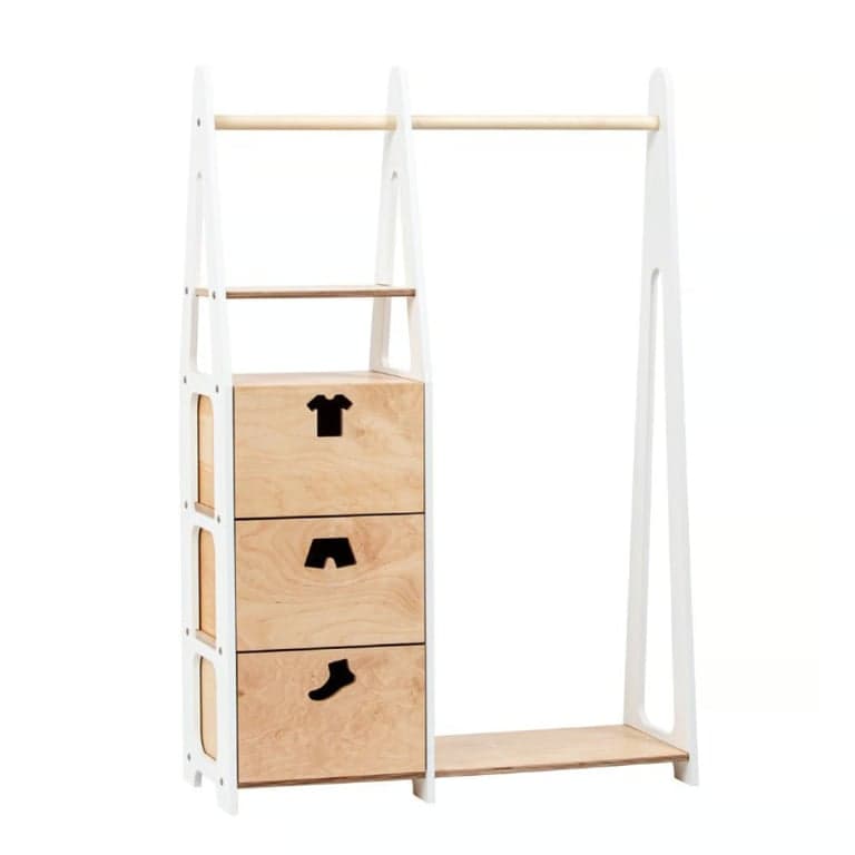 Duck Woodworks Kledingrek Met Kledingvormige Gaten Laden Wit