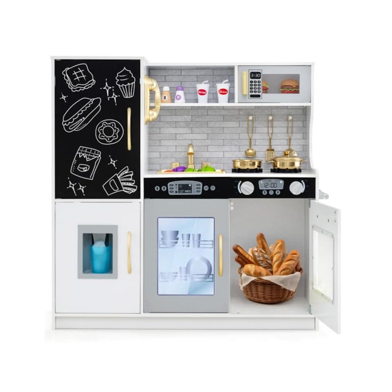 Costway Pretend Speel Keuken Wit-Goud